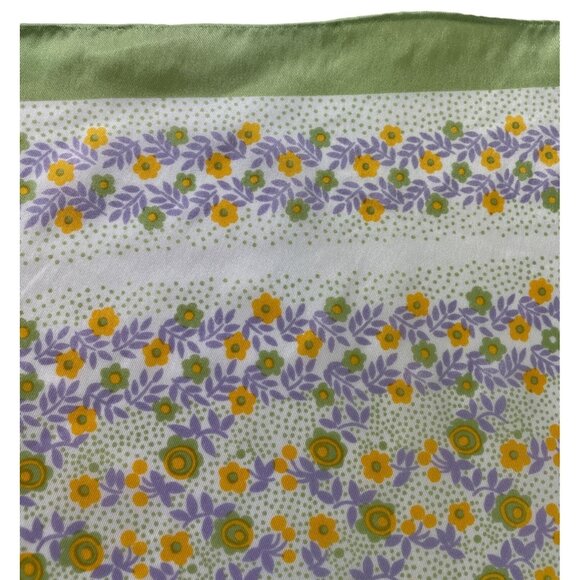 Vintage Yellow Purple Green Floral Print Square Scarf 100% Polyamide Nylon - Picture 4 of 6